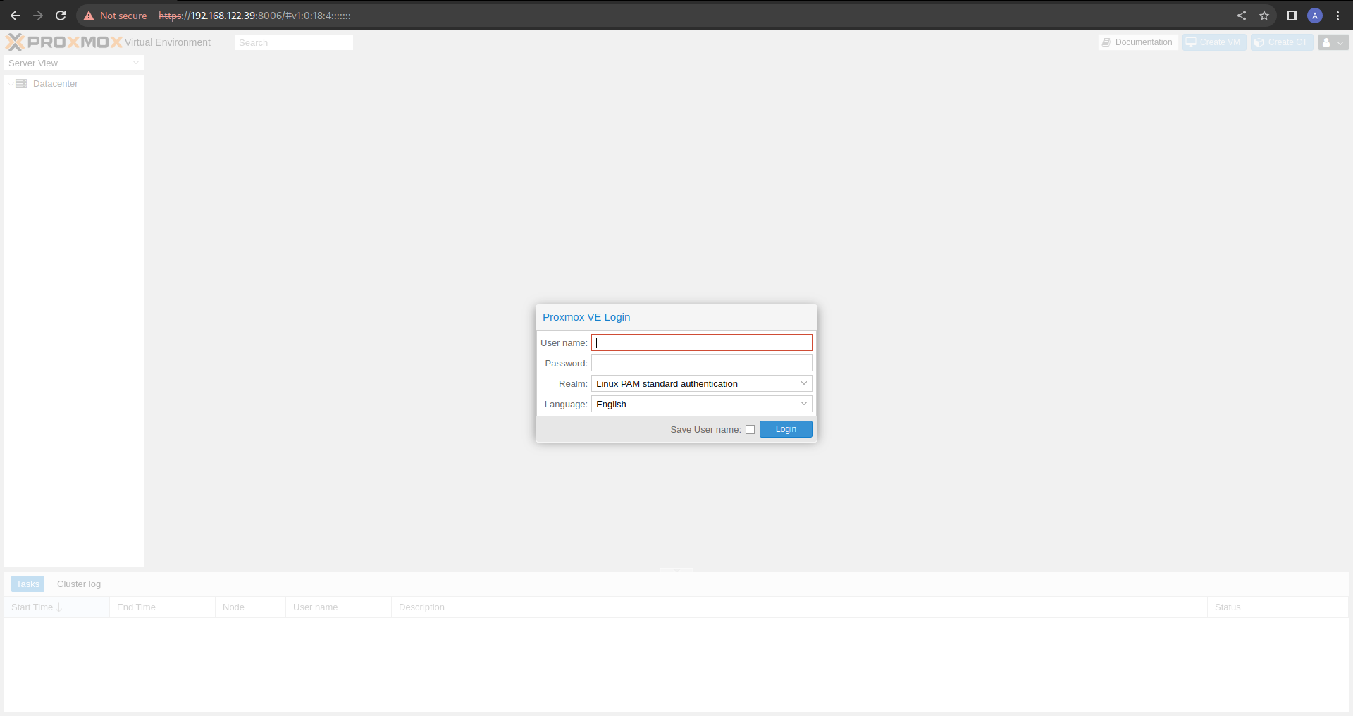 Login Dashboard Proxmox