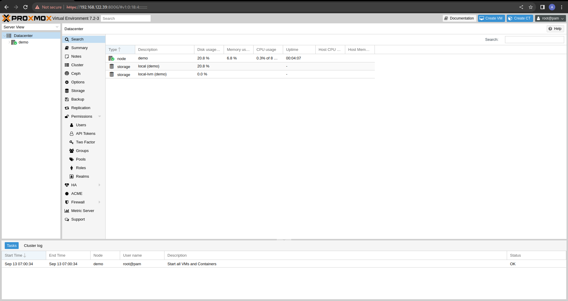 Dashboard Proxmox